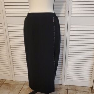 Elegant Black Skirt with Rhinestone detail along side slit, Size 8 Petite